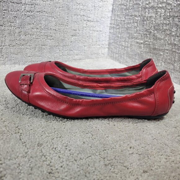 TOD'S Women's Size 37 EU 6 US Red Leather Belt Driving Ballet Scrunch Shoes - Picture 3 of 12
